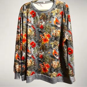 BIRDS ENCHANTMENT Blouse/pullover NWOT 95% Poly 40% Spandex, crewneck w/cuffs